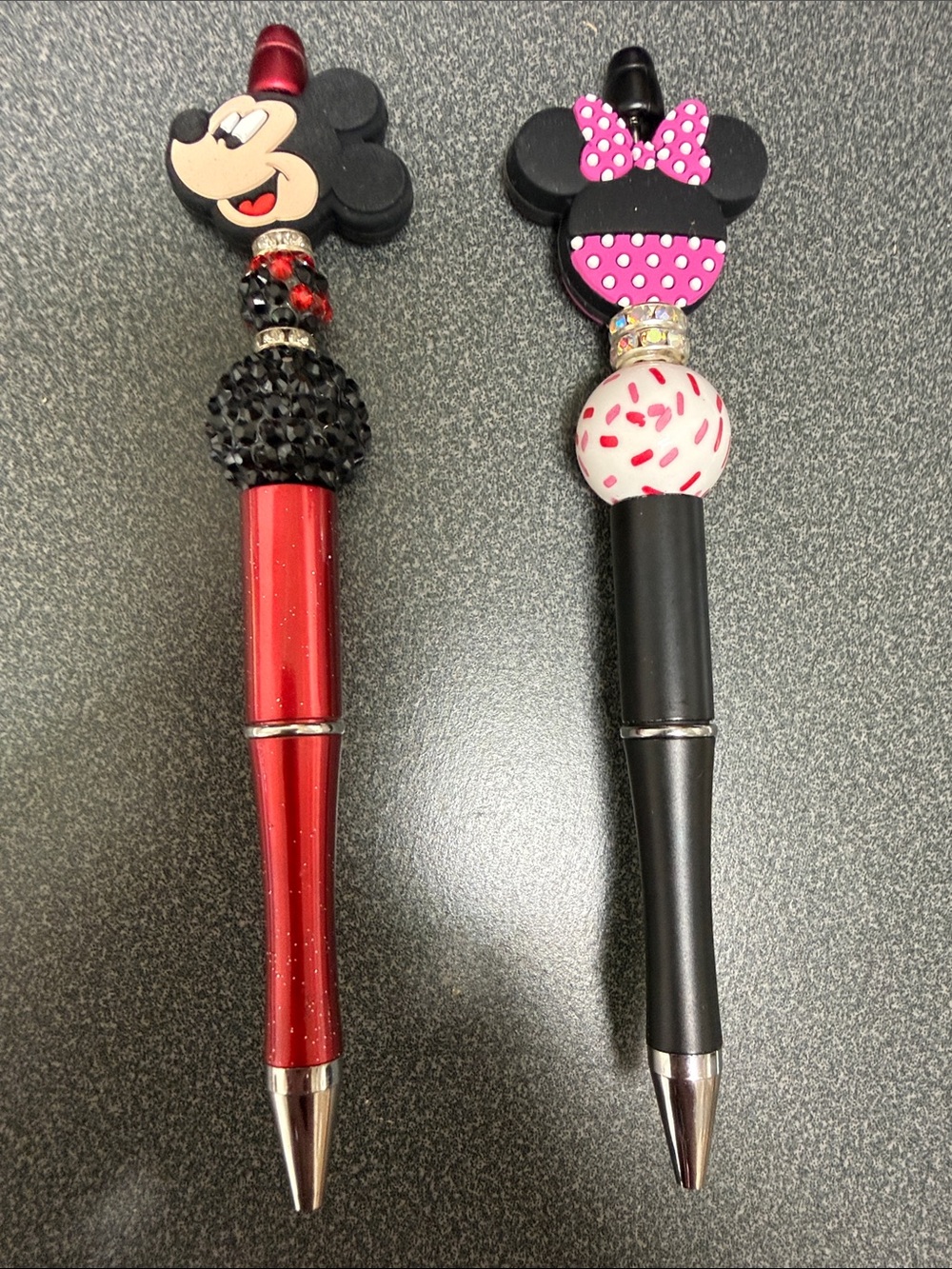 Handmade Mickey and Minnie Mouse Beaded Pen Set - Refillable